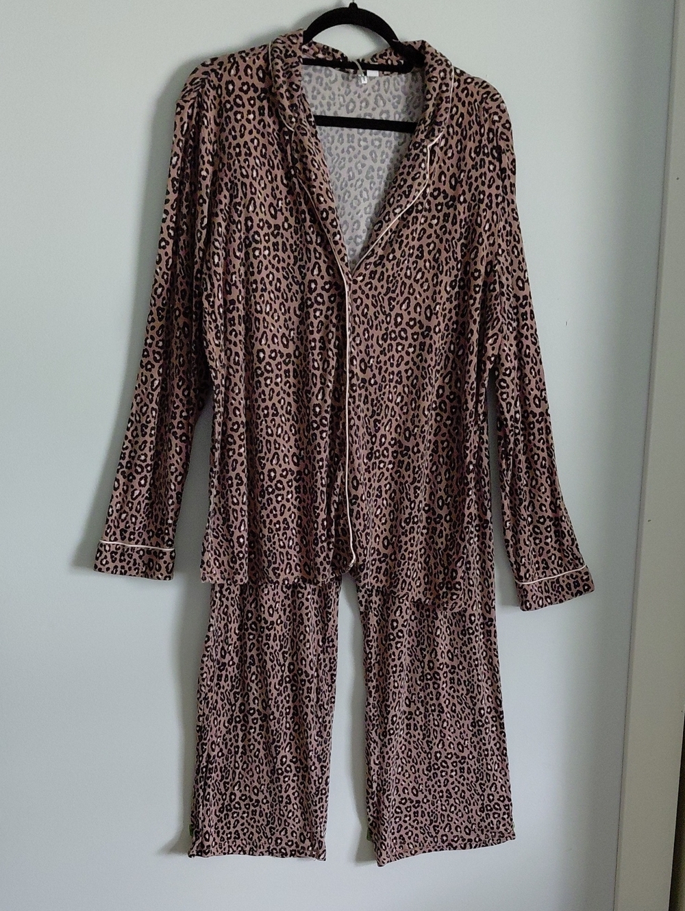 Nordstrom Brown Leopard Animal Print Women's Pajama Set Long Sleeve Top Pants L